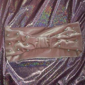 Pink Velvet Headband with Pearls